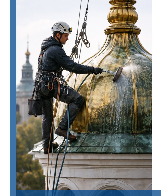 Профессиональная мойка куполов и шпилей высотными альпинистами в Спасске-Дальнем