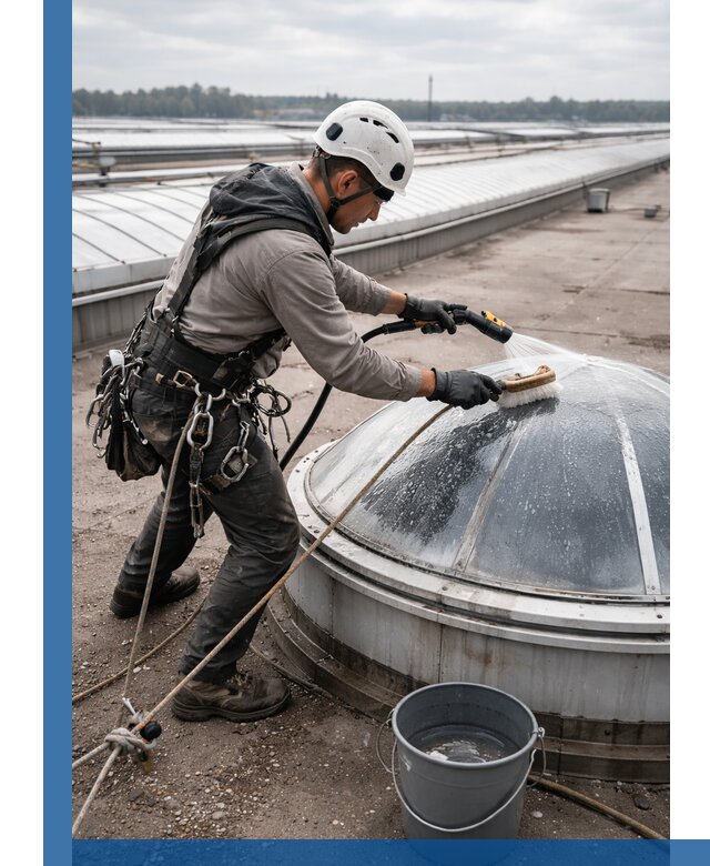 Мойка зенитных фонарей на кровле для промышленных объектов в Спасске-Дальнем