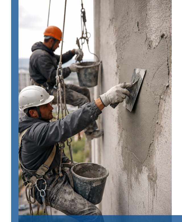 Штукатурка фасада на высоте в Спасске-Дальнем профессиональные работы