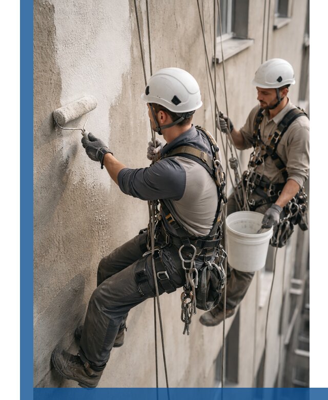 Грунтовка фасада на высоте в Спасске-Дальнем промышленными альпинистами