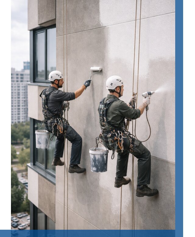 Покраска фасада альпинистами в Спасске-Дальнем от 310 р. | ВЫСОТНИК-Спс