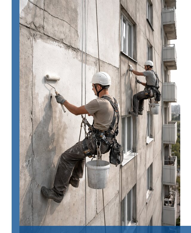 Покраска бетонного фасада в Спасске-Дальнем для жилых и промышленных объектов
