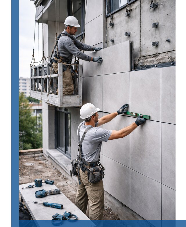 Монтаж керамогранита на фасад в Спасске-Дальнем под ключ с гарантией качества