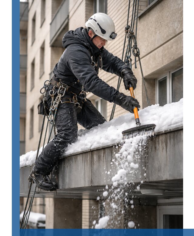 Очистка козырьков от снега в Спасске-Дальнем круглогодично безопасно