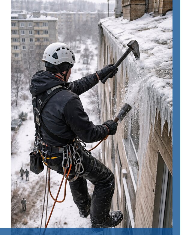 Сбивание сосулек с крыши в Спасске-Дальнем по цене от 4656 р. | ВЫСОТНИК-Спс