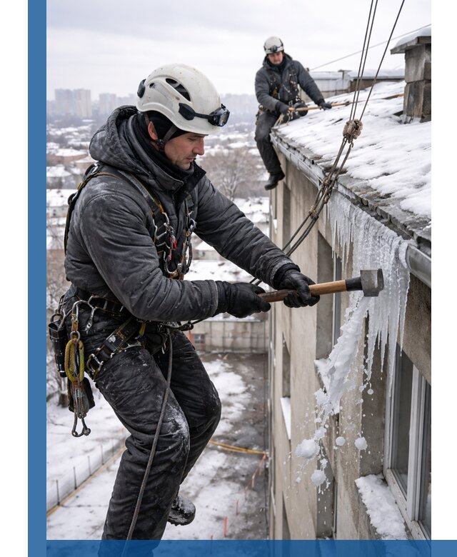 Сбивание и удаление сосулек с крыши в Спасске-Дальнем безопасно