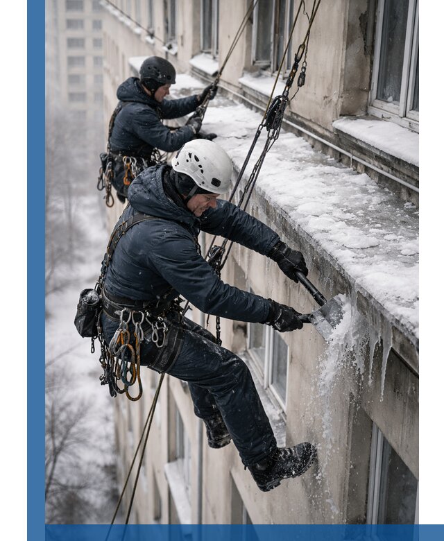 Удаление наледи и сосулек с карнизов в Спасске-Дальнем профессионально