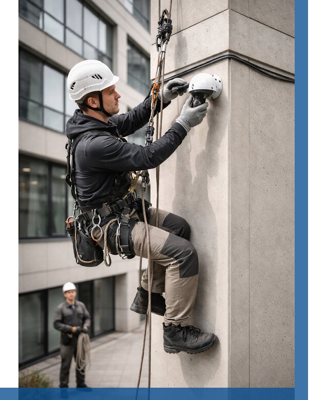 Монтаж камер видеонаблюдения на фасаде в Спасске-Дальнем от 8795 р.-ВЫСОТНИК-Спс