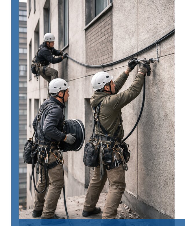 Прокладка кабеля по фасаду в Спасске-Дальнем, профессиональный монтаж