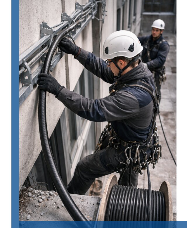 Протяжка кабеля питания на высоте в Спасске-Дальнем с гарантией безопасности и качества