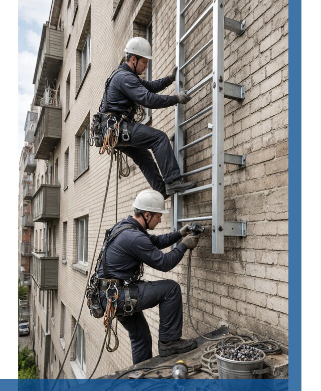 Монтаж пожарной лестницы в Спасске-Дальнем от 25868 р заказать у ВЫСОТНИК-Спс