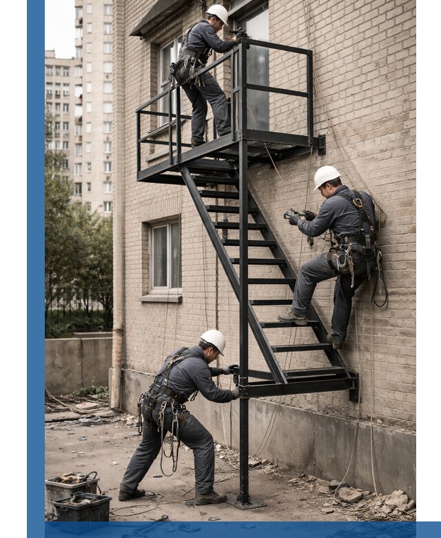 Монтаж пожарной лестницы в Спасске-Дальнем, установка и крепление