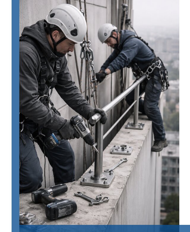 Монтаж перил на высоте в Спасске-Дальнем для жилых и промобъектов