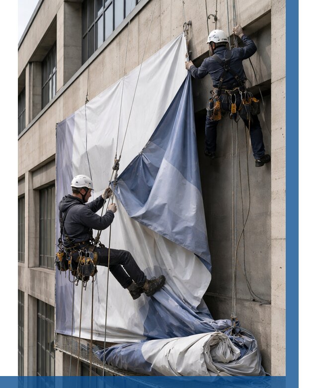 Демонтаж баннеров с фасада в Спасске-Дальнем от 4656 р. | ВЫСОТНИК-Спс