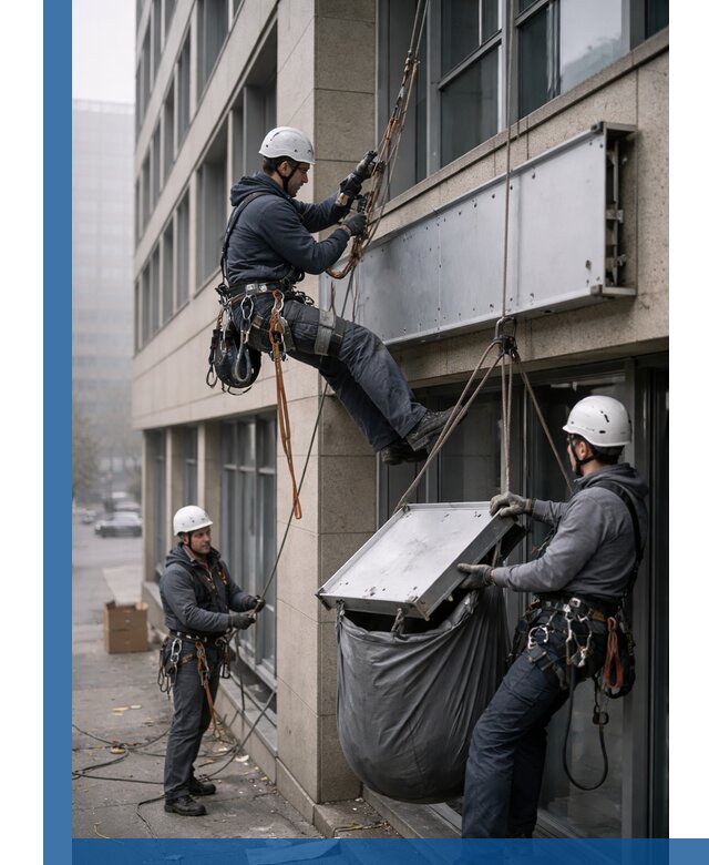 Демонтаж рекламной вывески с высотными работами в Спасске-Дальнем