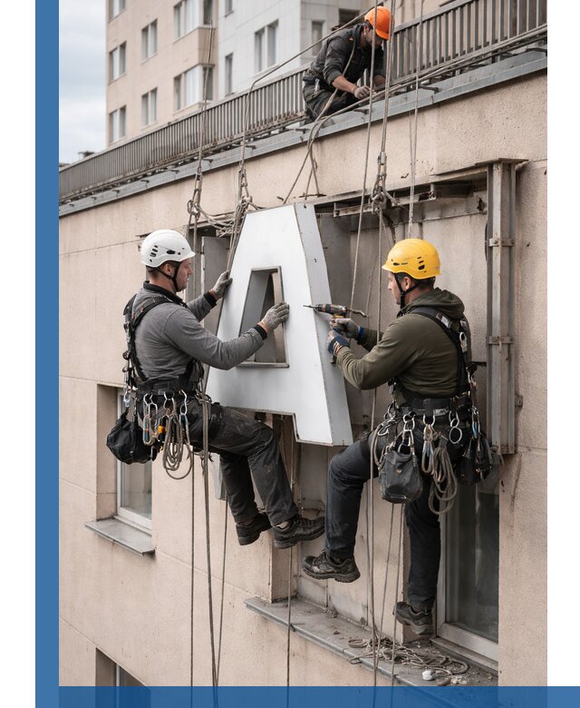 Ремонт и восстановление наружных вывесок на высоте в Спасске-Дальнем