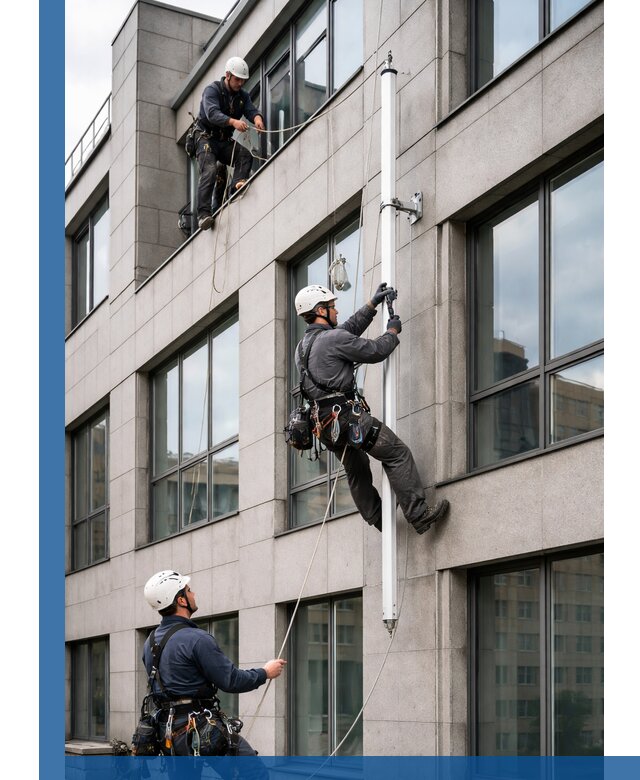 Монтаж флагштока на фасаде здания с креплением и герметикой в Спасске-Дальнем