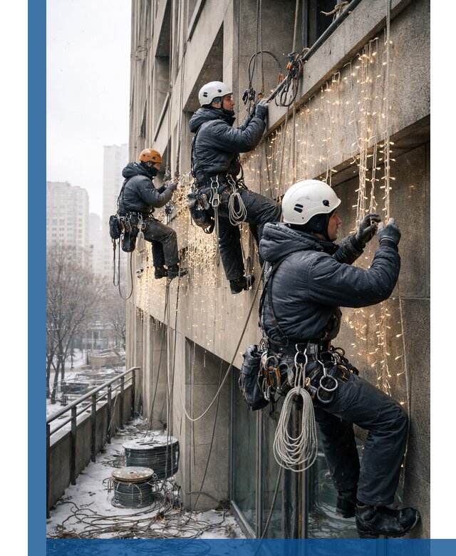 Монтаж новогодней иллюминации и украшение фасадов в Спасске-Дальнем