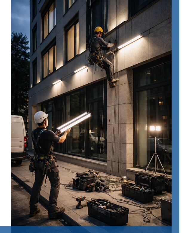 Монтаж архитектурной подсветки здания в Спасске-Дальнем от 2587 р.|ВЫСОТНИК-Спс