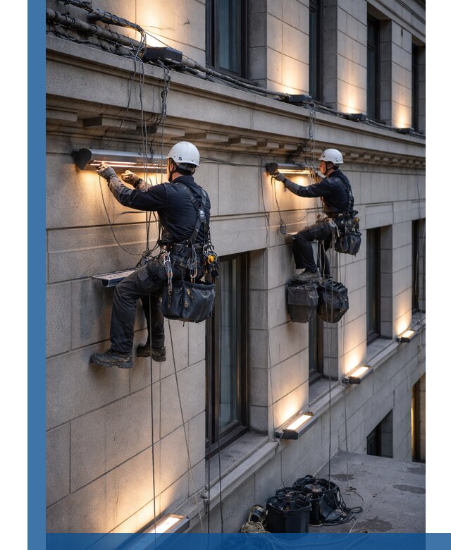 Монтаж архитектурной подсветки фасадов зданий в Спасске-Дальнем