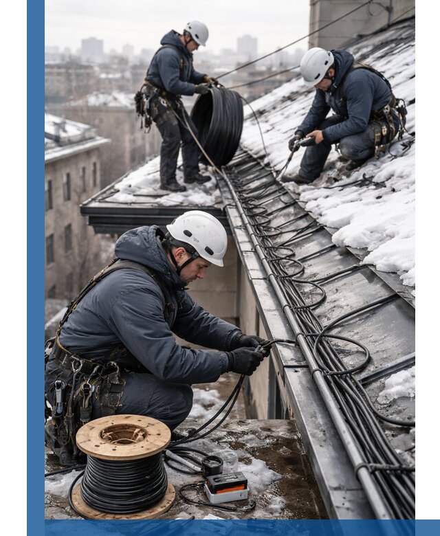 Монтаж греющего кабеля на кровле в Спасске-Дальнем под ключ