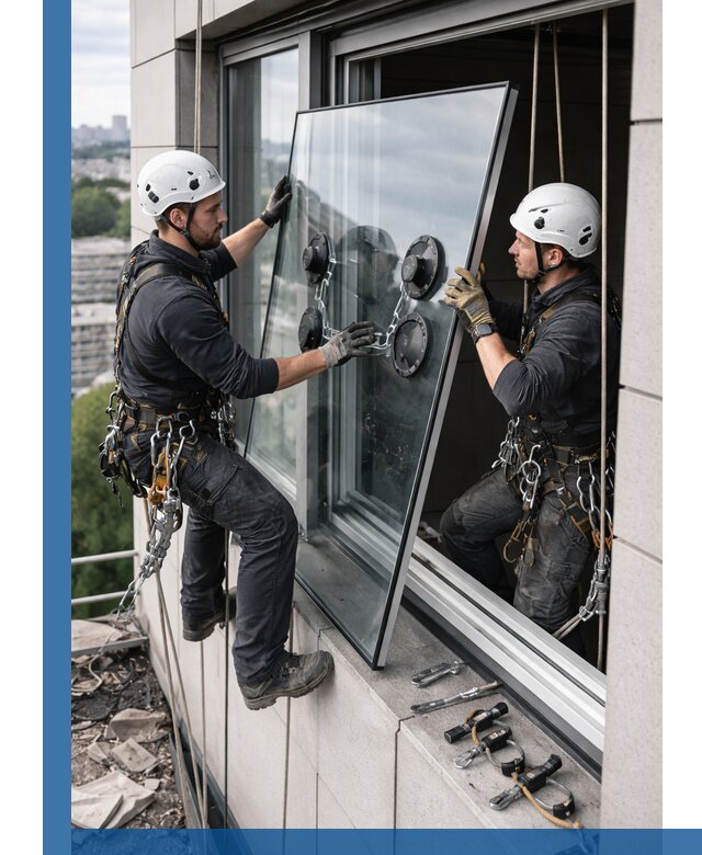 Замена стеклопакетов на высоте с промышленными альпинистами в Спасске-Дальнем