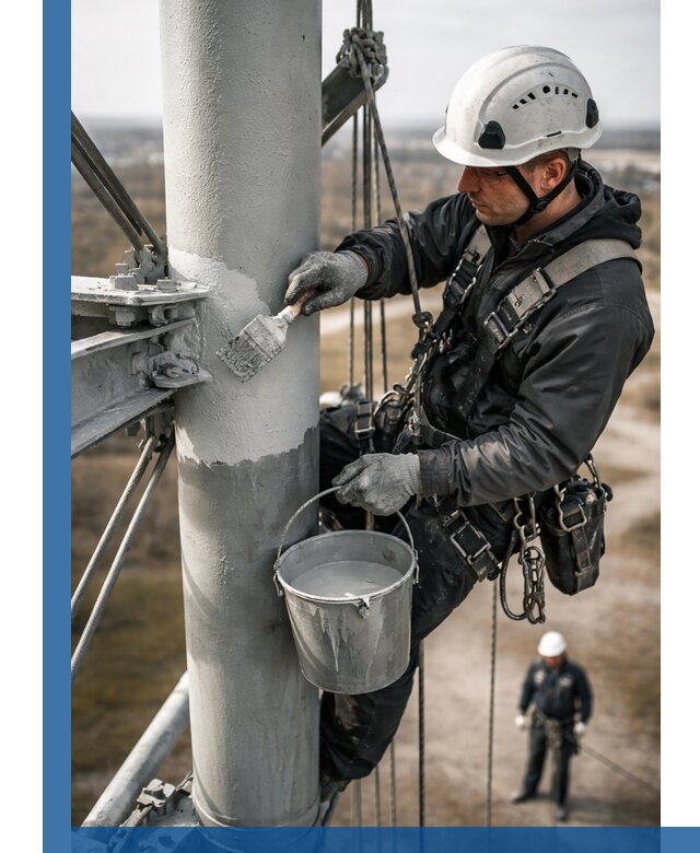 Покраска мачт связи в Спасске-Дальнем промышленными альпинистами
