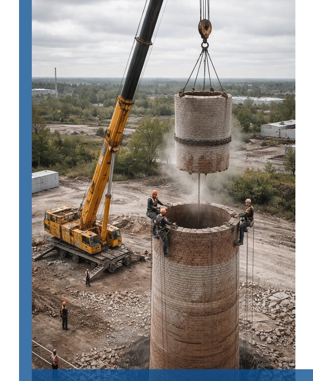 Демонтаж дымовой трубы в Спасске-Дальнем с гарантиями безопасности