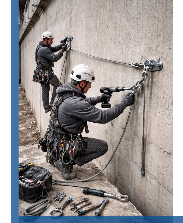 Монтаж анкерных линий высотной безопасности в Спасске-Дальнем